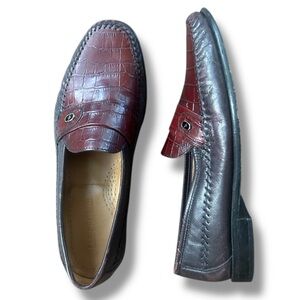 FLORSHEIM Leather Burgundy Croc Embossed Moc-Toe Slip On Loafers Men’s Size 11 D